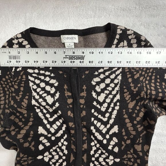 Carmen Marc Valvo Womens Wool Blend Peplum Sweater Medium Brown White Abstract - Picture 5 of 7